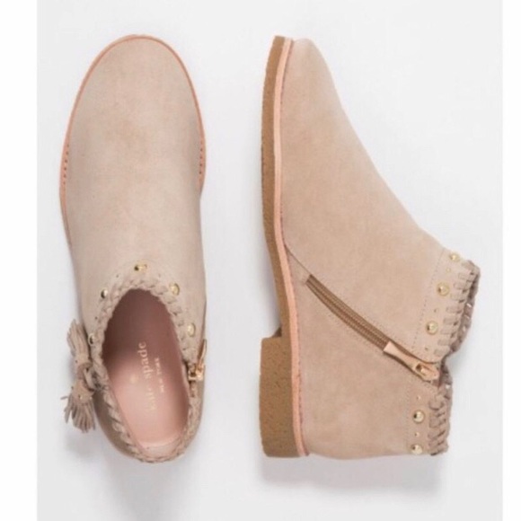 Kate Spade Ankle Tassle Beige Suede Stud Booties - Picture 2 of 8